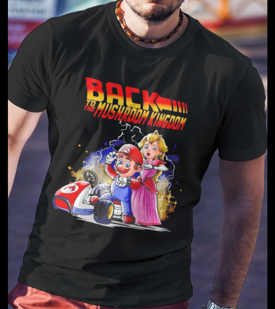 Back To The Mushroom Kingdom Mario Princess Kart Lightning Retro Adventure T-Shirt