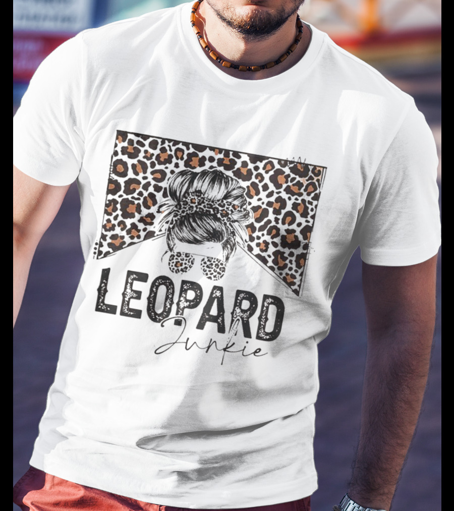 Leopard Junkie Messy Bun With Leopard Print Bow And Sunglasses T-Shirt