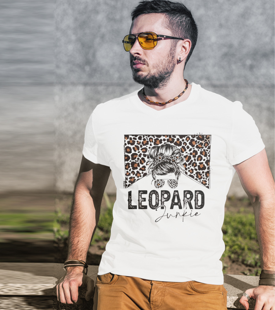 Leopard Junkie Messy Bun With Leopard Print Bow And Sunglasses T-Shirt