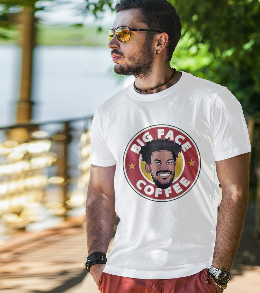 Big Face Coffee Jimmy Butler Circle Red Background Two Stars T-Shirt