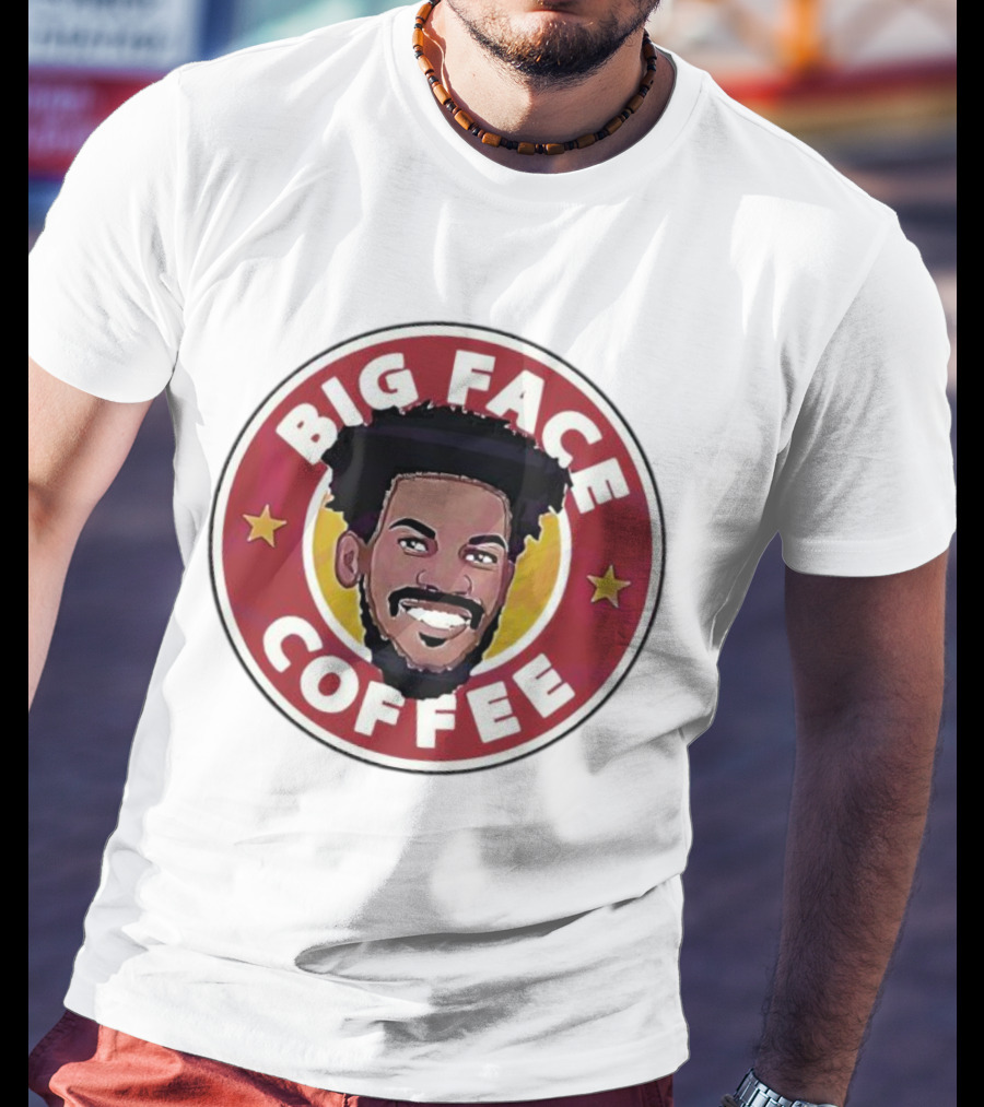 Big Face Coffee Jimmy Butler Circle Red Background Two Stars T-Shirt