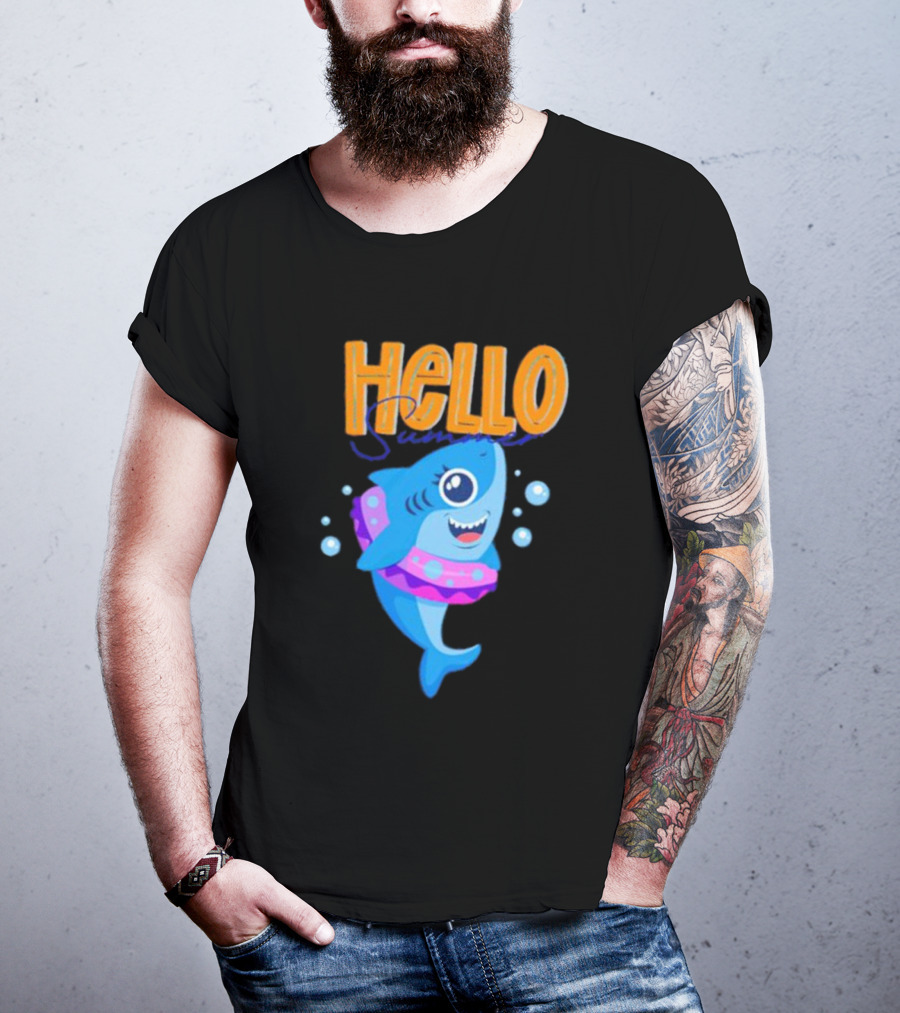 Hello Summer Shark With Swim Ring And Bubbles T-Shirt