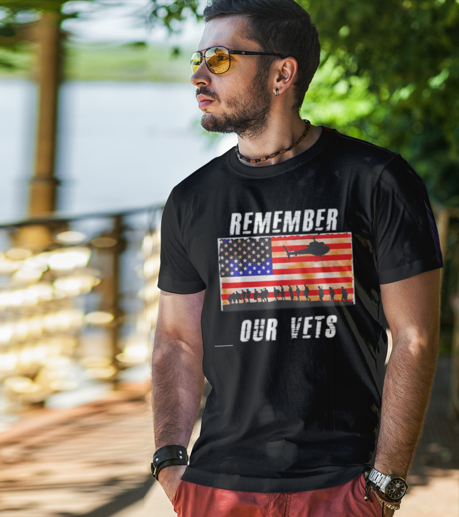 Vietnam Veterans Remember Our Vets Memorial Day American Flag Helicopter T-Shirt