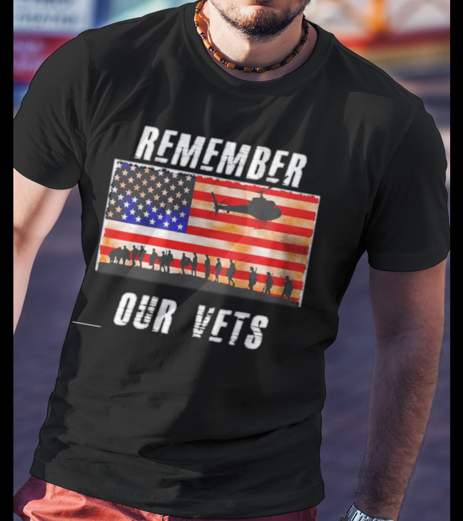 Vietnam Veterans Remember Our Vets Memorial Day American Flag Helicopter T-Shirt