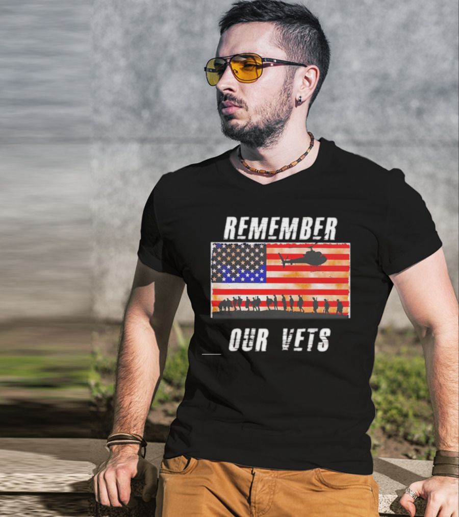 Vietnam Veterans Remember Our Vets Memorial Day American Flag Helicopter T-Shirt