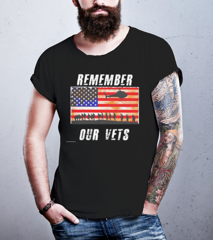 Vietnam Veterans Remember Our Vets Memorial Day American Flag Helicopter T-Shirt