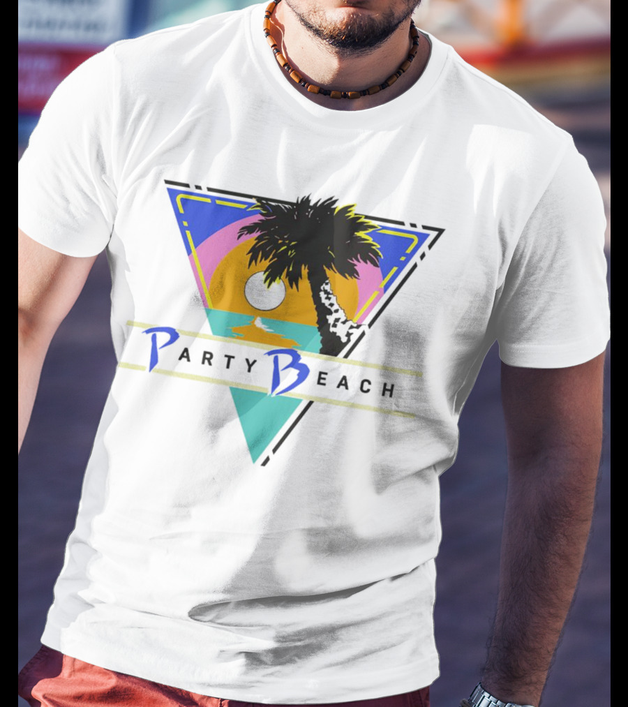 Party Beach Sunset Palm Tree Retro Triangle T-Shirt