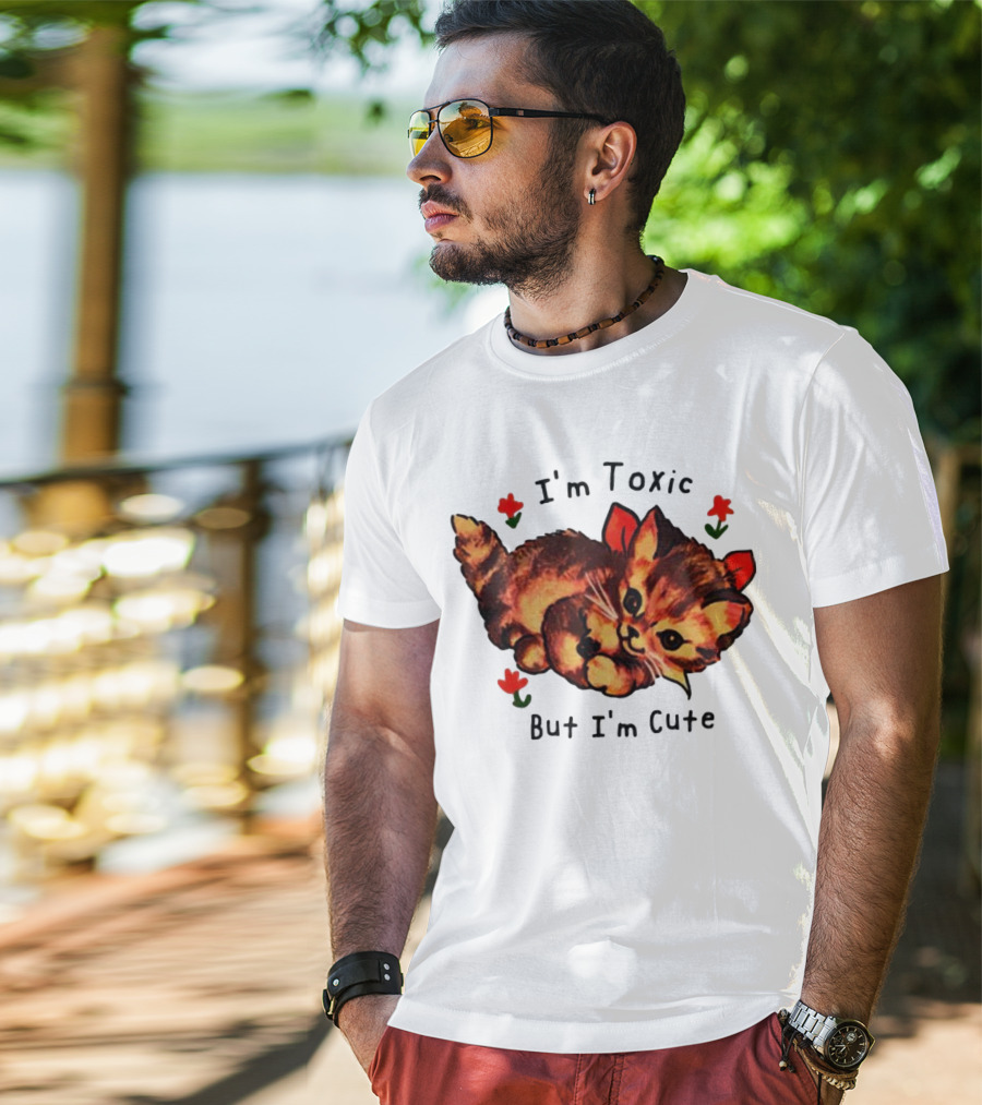 I'm Toxic But I'm Cute Cat With Flowers T-Shirt