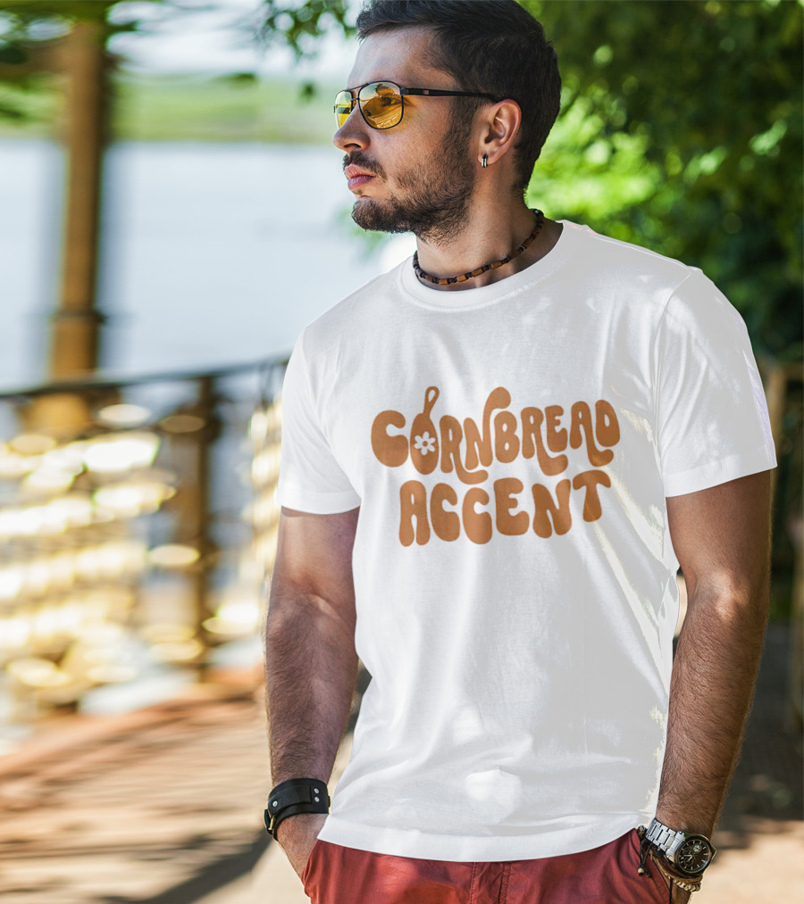CORNBREAD ACCENT Retro Psychedelic Flower Power Text T-Shirt
