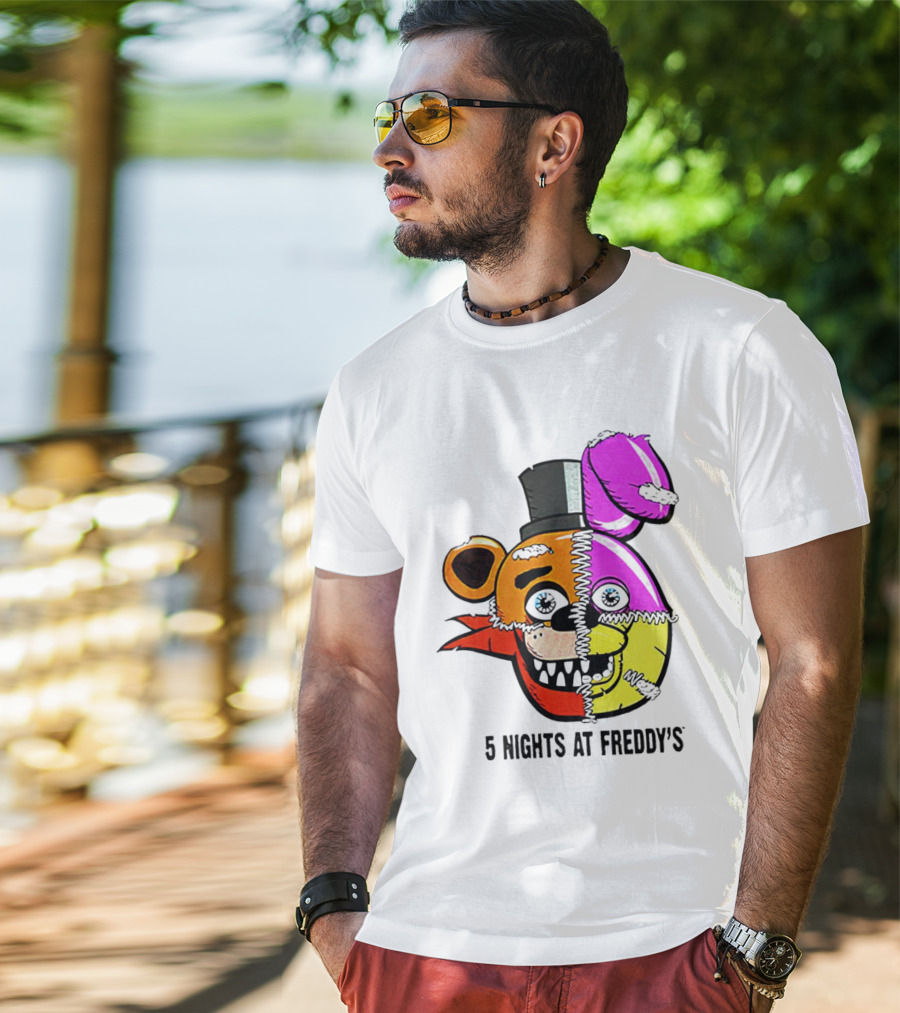 Five Nights At Freddy's Colorful Split Face Patchwork Freddy And Bonnie T-Shirt