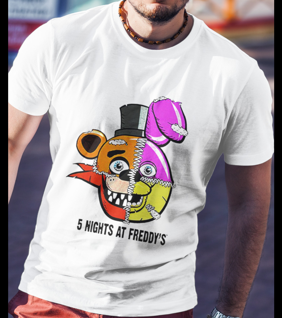 Five Nights At Freddy's Colorful Split Face Patchwork Freddy And Bonnie T-Shirt