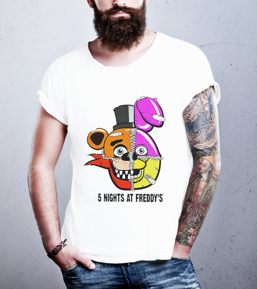 Five Nights At Freddy's Colorful Split Face Patchwork Freddy And Bonnie T-Shirt