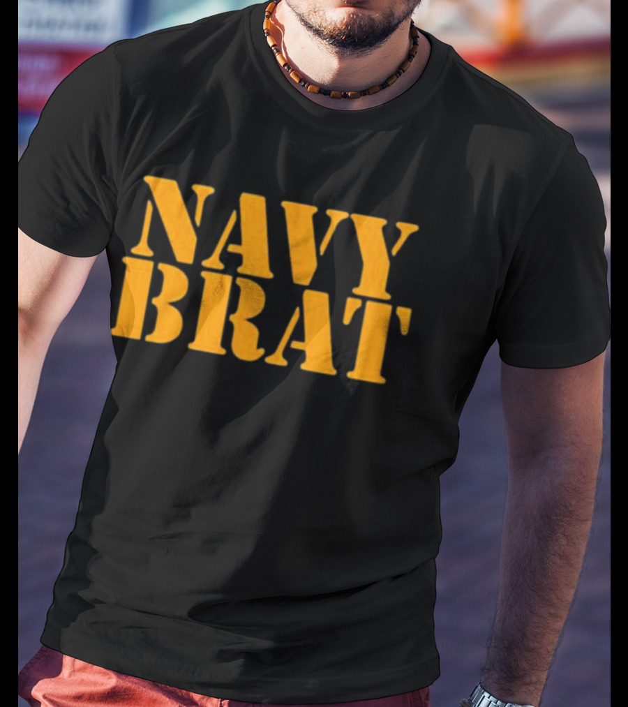 Navy Brat Vintage Military Style Text Bold Yellow Font T-Shirt