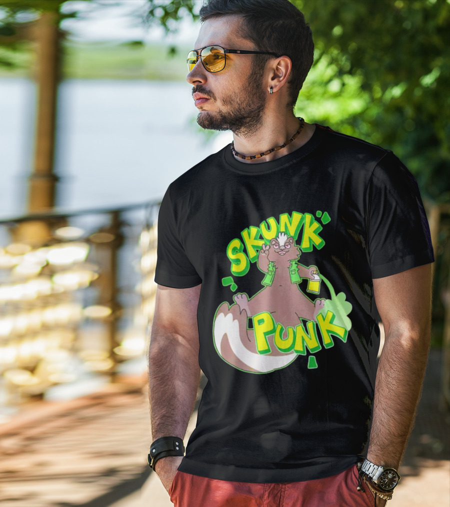 SKUNK PUNK Green Vest Peace Sign Paint Can T-Shirt