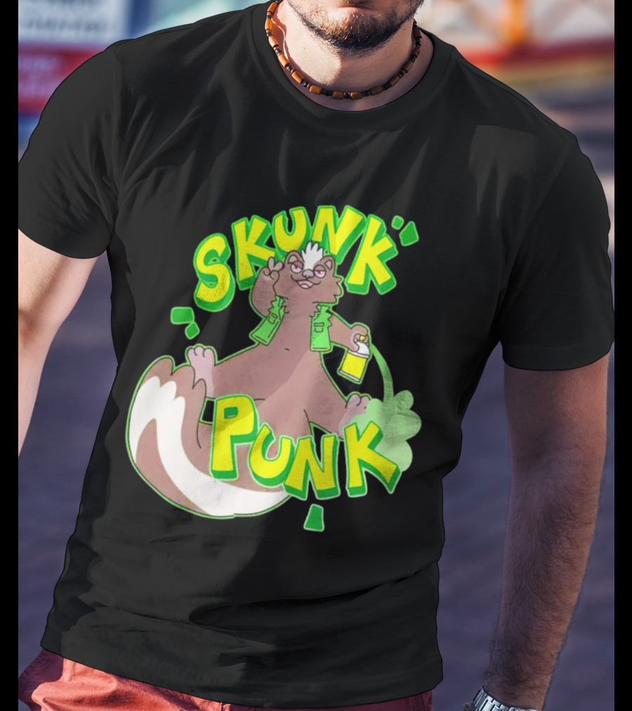 SKUNK PUNK Green Vest Peace Sign Paint Can T-Shirt