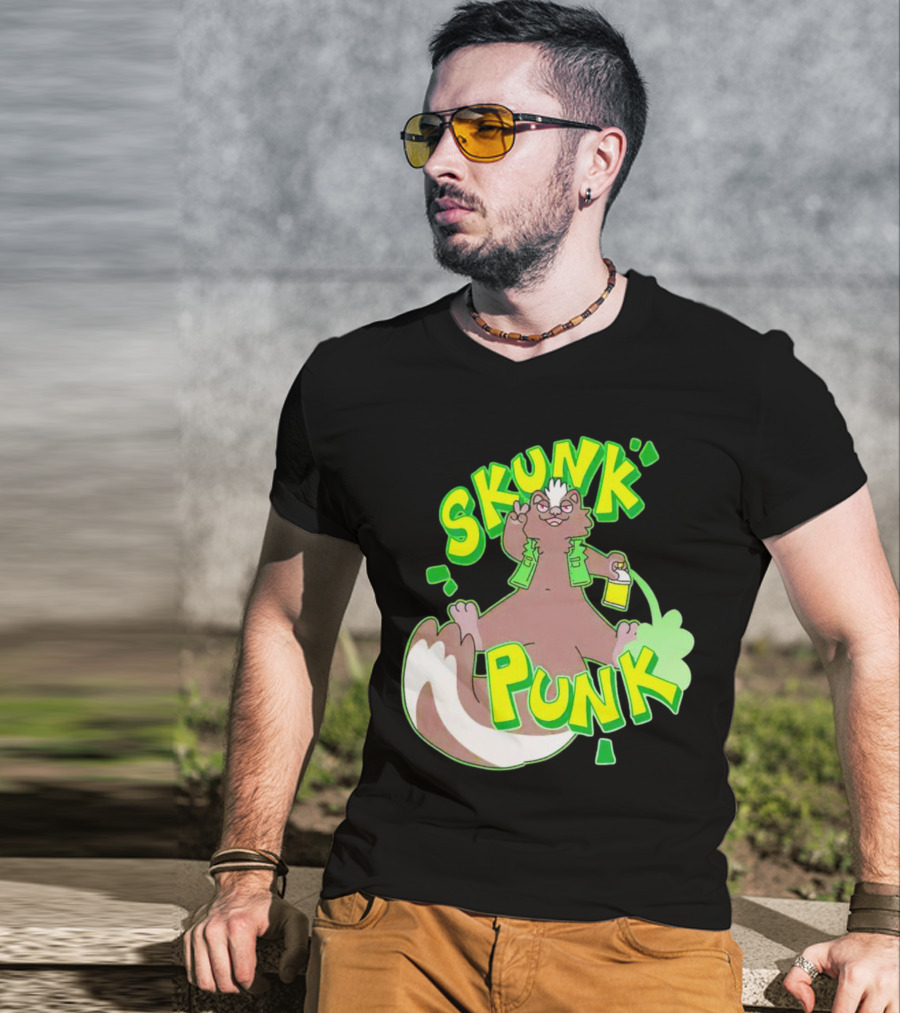 SKUNK PUNK Green Vest Peace Sign Paint Can T-Shirt