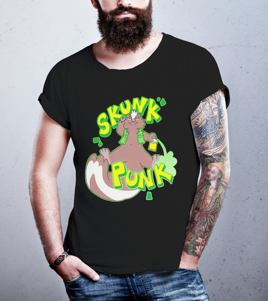 SKUNK PUNK Green Vest Peace Sign Paint Can T-Shirt