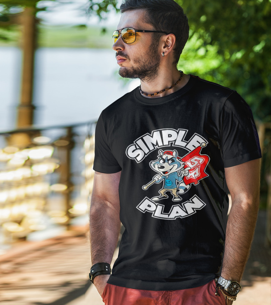 Simple Plan Raccoon Mascot Holding Red Flag T-Shirt