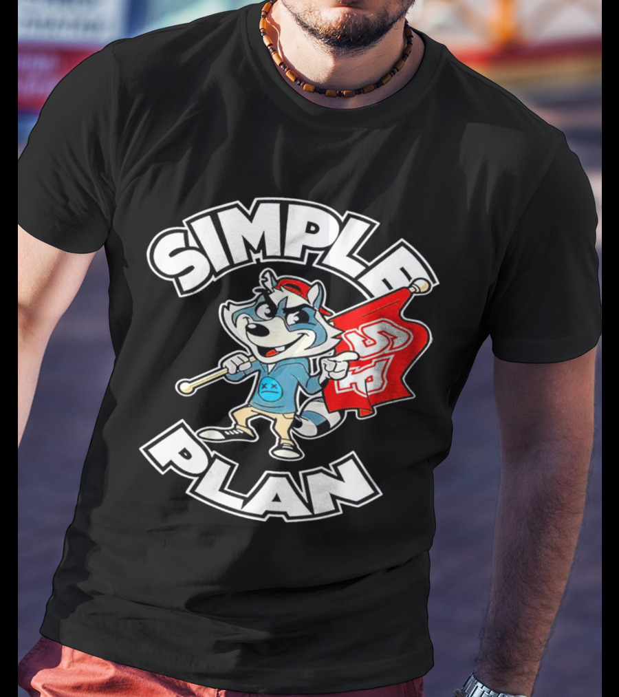Simple Plan Raccoon Mascot Holding Red Flag T-Shirt