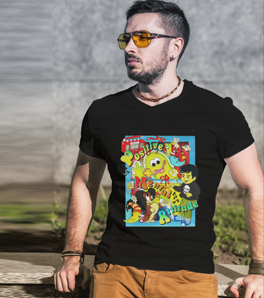 It's Never Too Late For A Positive Mental Attitude Cartoon Characters Music And Fun Elements T-Shirt