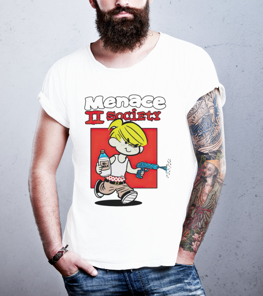 Menace II Society Cartoon Character With Squirt Gun And Milk T-Shirt