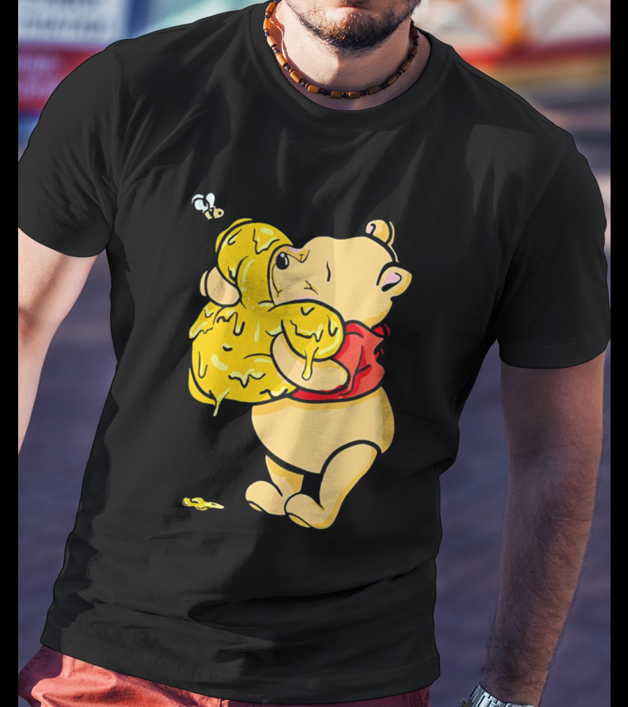 Pooh Bear Hugging Hunny Pot With Bee T-Shirt