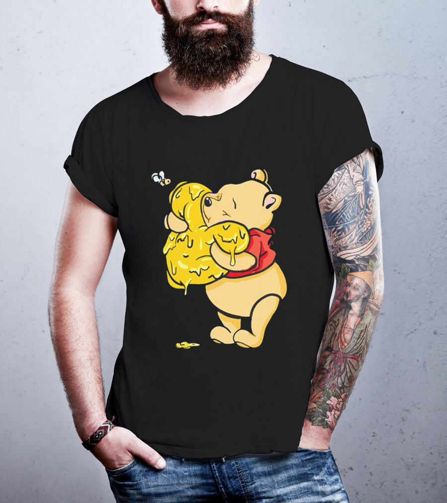 Pooh Bear Hugging Hunny Pot With Bee T-Shirt