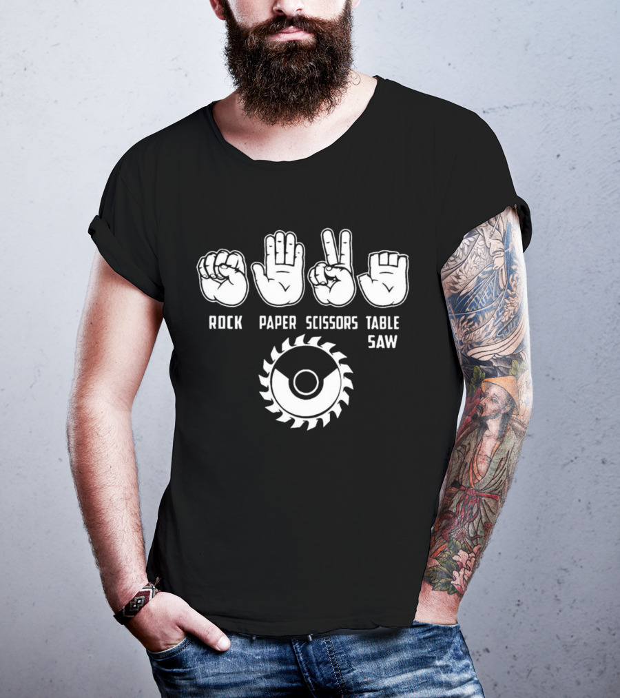 Rock Paper Scissors Table Saw Hand Gesture With Circular Blade T-Shirt