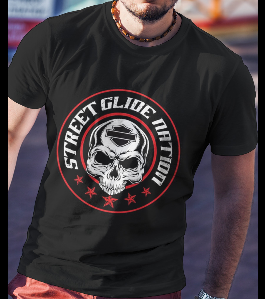 Street Glide Nation Skull Logo Badge With Stars T-Shirt