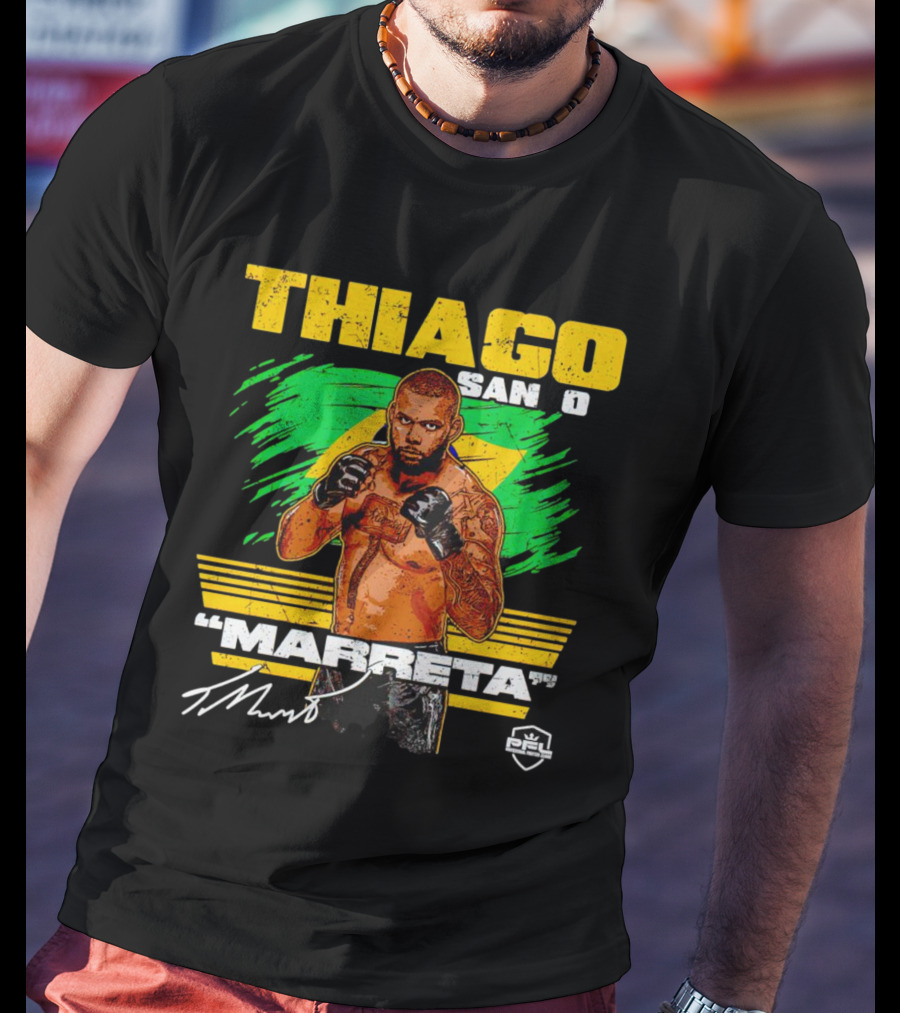 Thiago Santos Marreta PFL Signature MMA Fighter Brazilian Flag Background T-Shirt