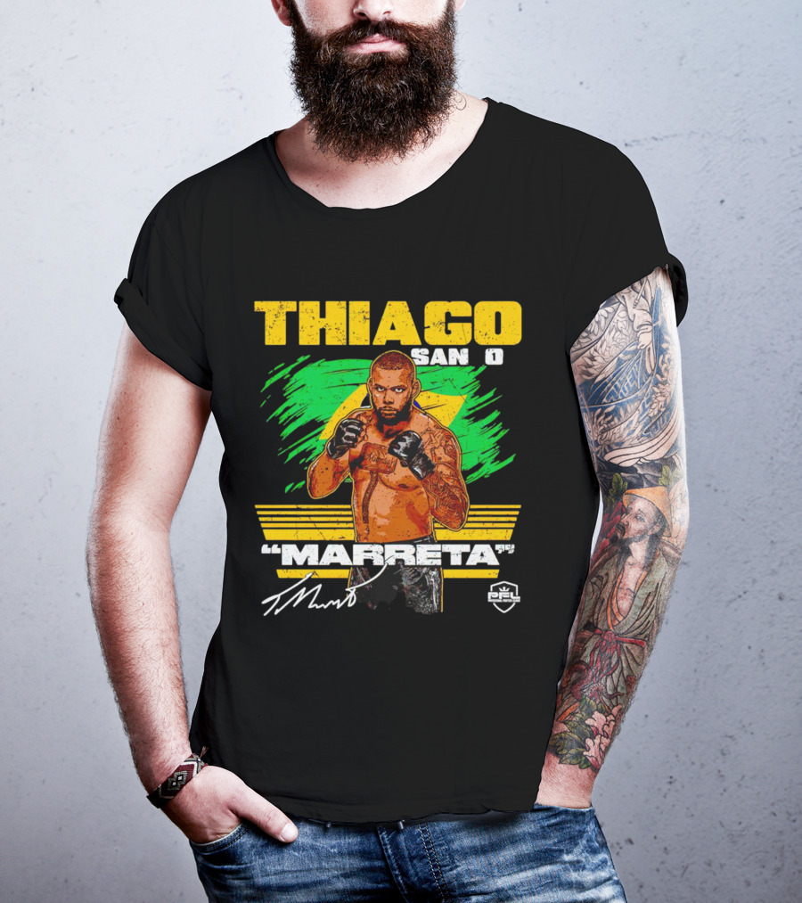 Thiago Santos Marreta PFL Signature MMA Fighter Brazilian Flag Background T-Shirt