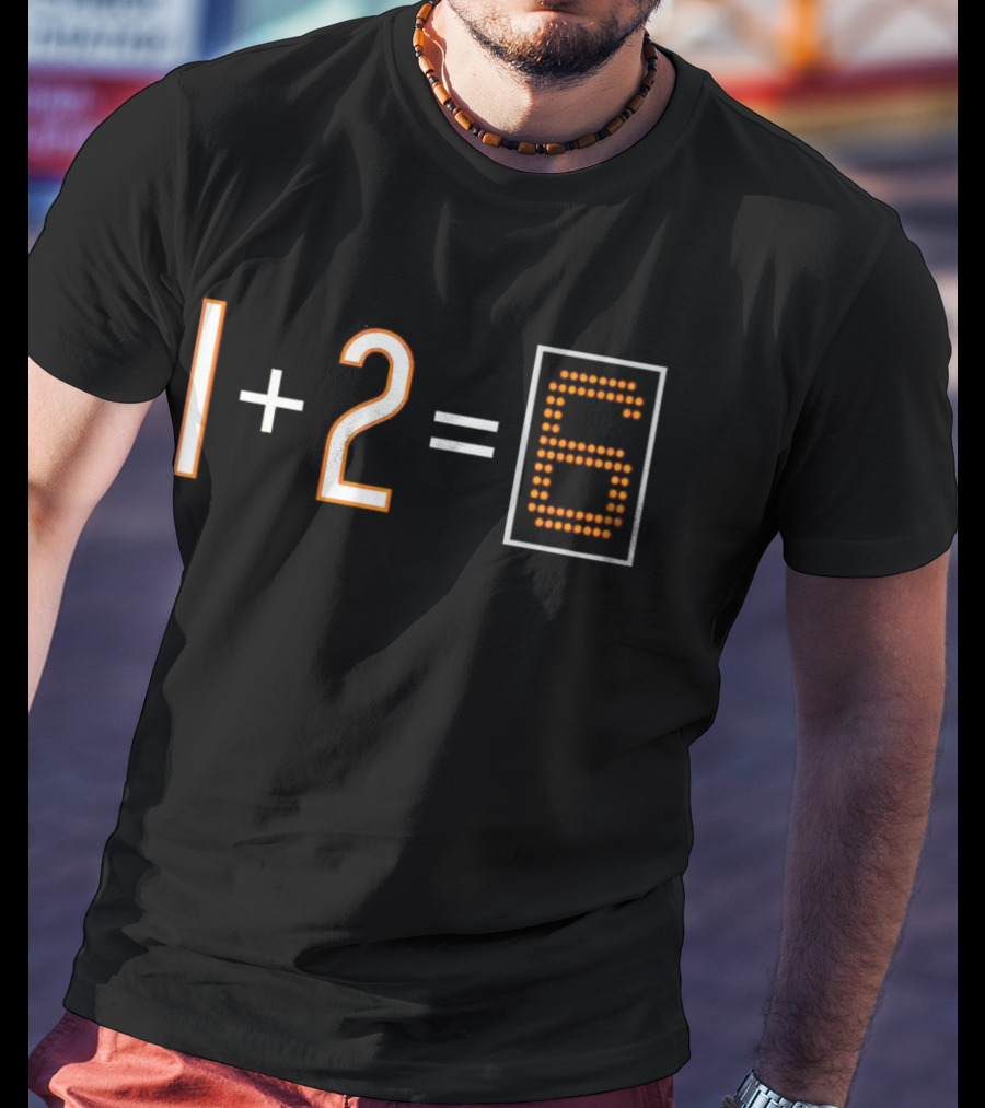1+2=6 Basketball Scoreboard Style Mathematics Joke T-Shirt