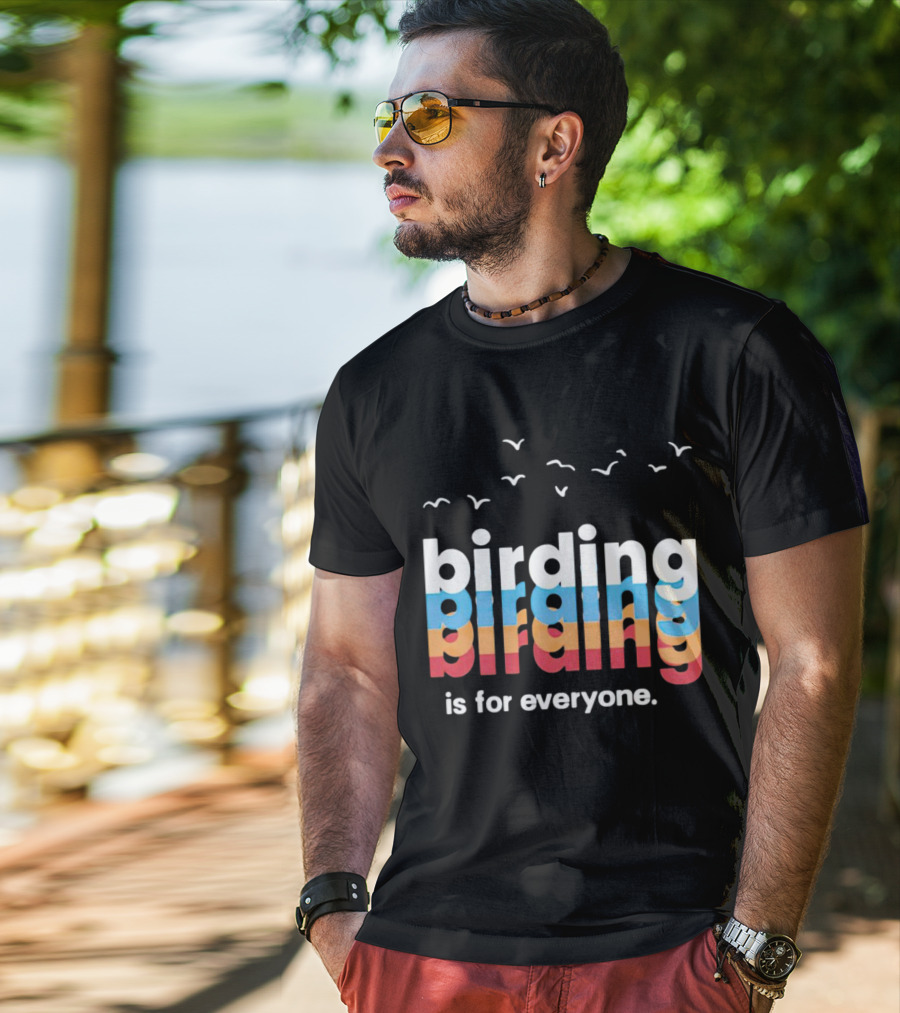 Birding Is For Everyone Vintage Style With Birds Flying Above T-Shirt