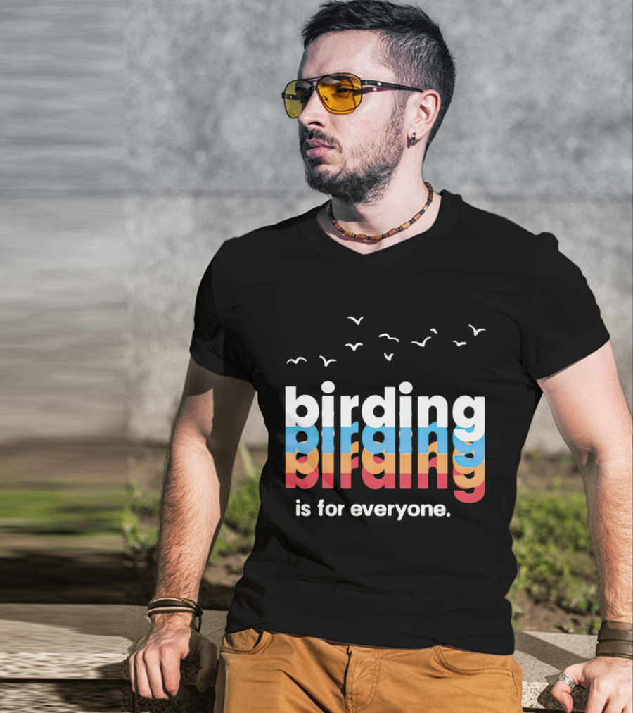 Birding Is For Everyone Vintage Style With Birds Flying Above T-Shirt