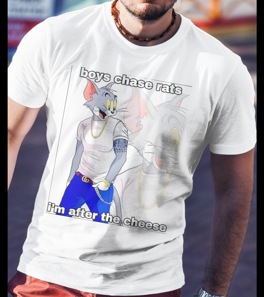 Boys Chase Rats, I'm After The Cheese Cartoon Cat With Gold Chain And Watch T-Shirt
