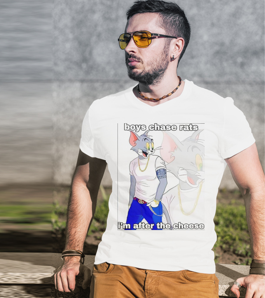 Boys Chase Rats, I'm After The Cheese Cartoon Cat With Gold Chain And Watch T-Shirt