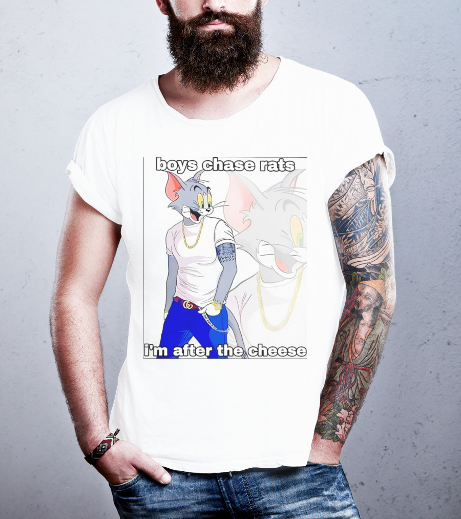 Boys Chase Rats, I'm After The Cheese Cartoon Cat With Gold Chain And Watch T-Shirt