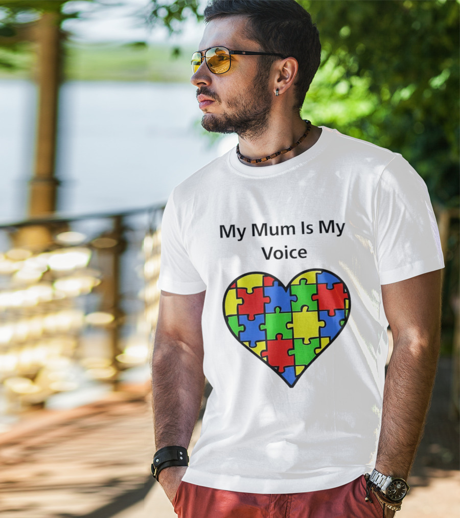 My Mum Is My Voice Heart Puzzle Pieces T-Shirt