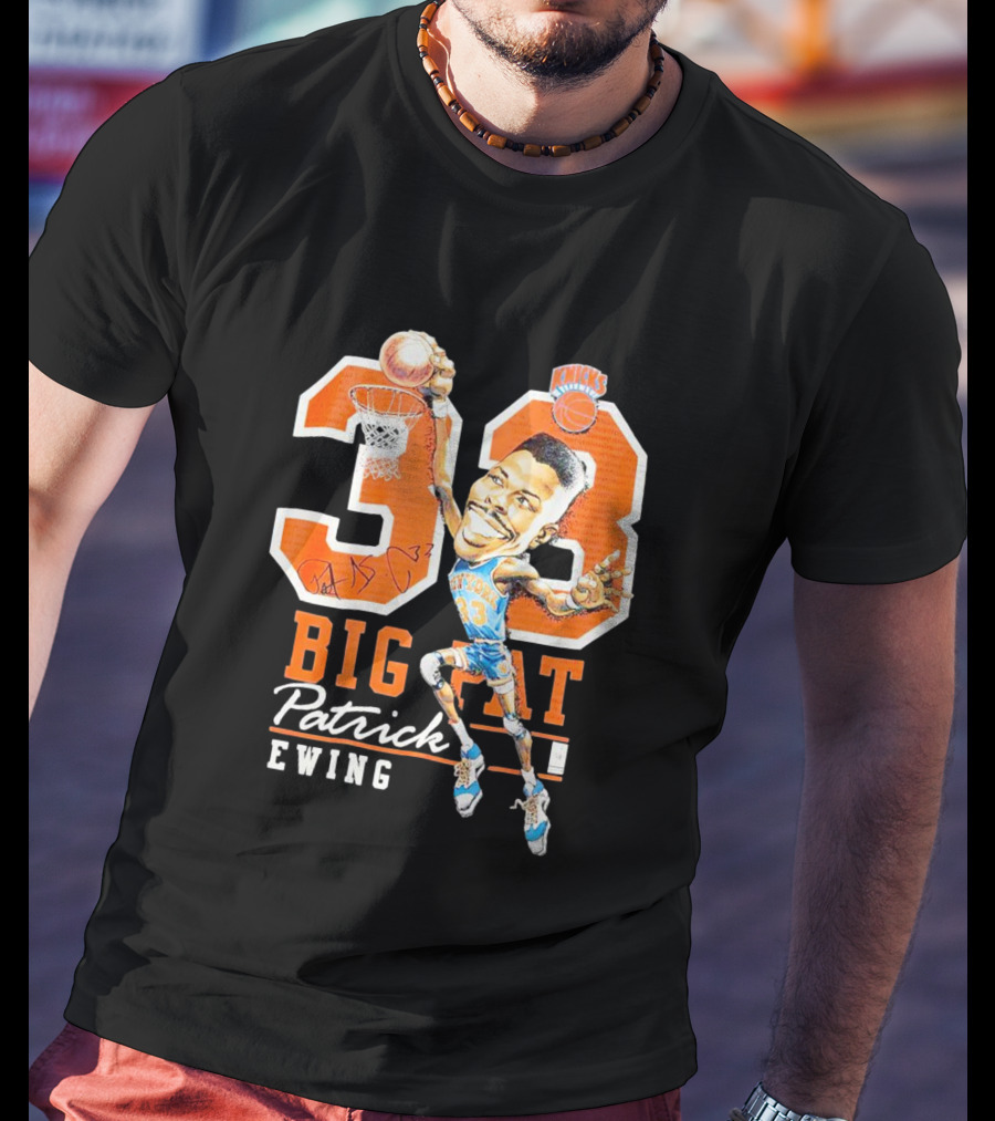 Knicks 33 Big Pat Patrick Ewing Signature Slam Dunk T-Shirt