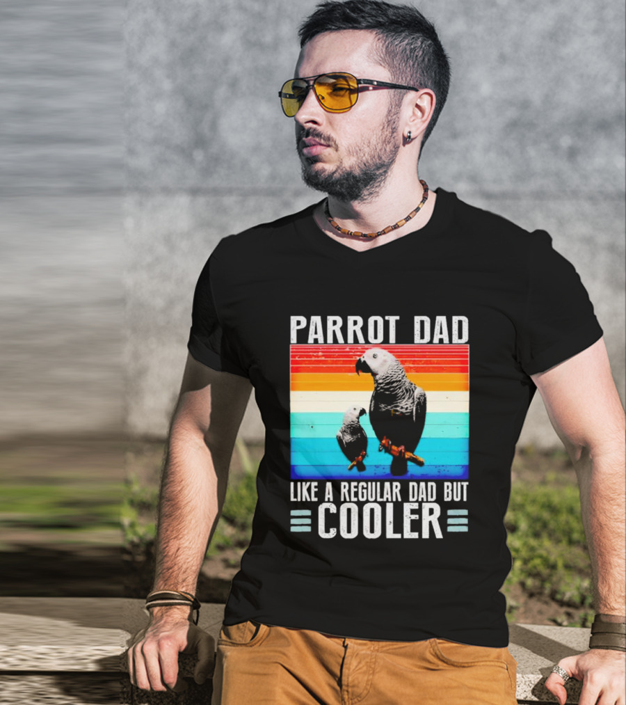 Parrot Dad Like A Regular Dad But Cooler Retro Stripes T-Shirt