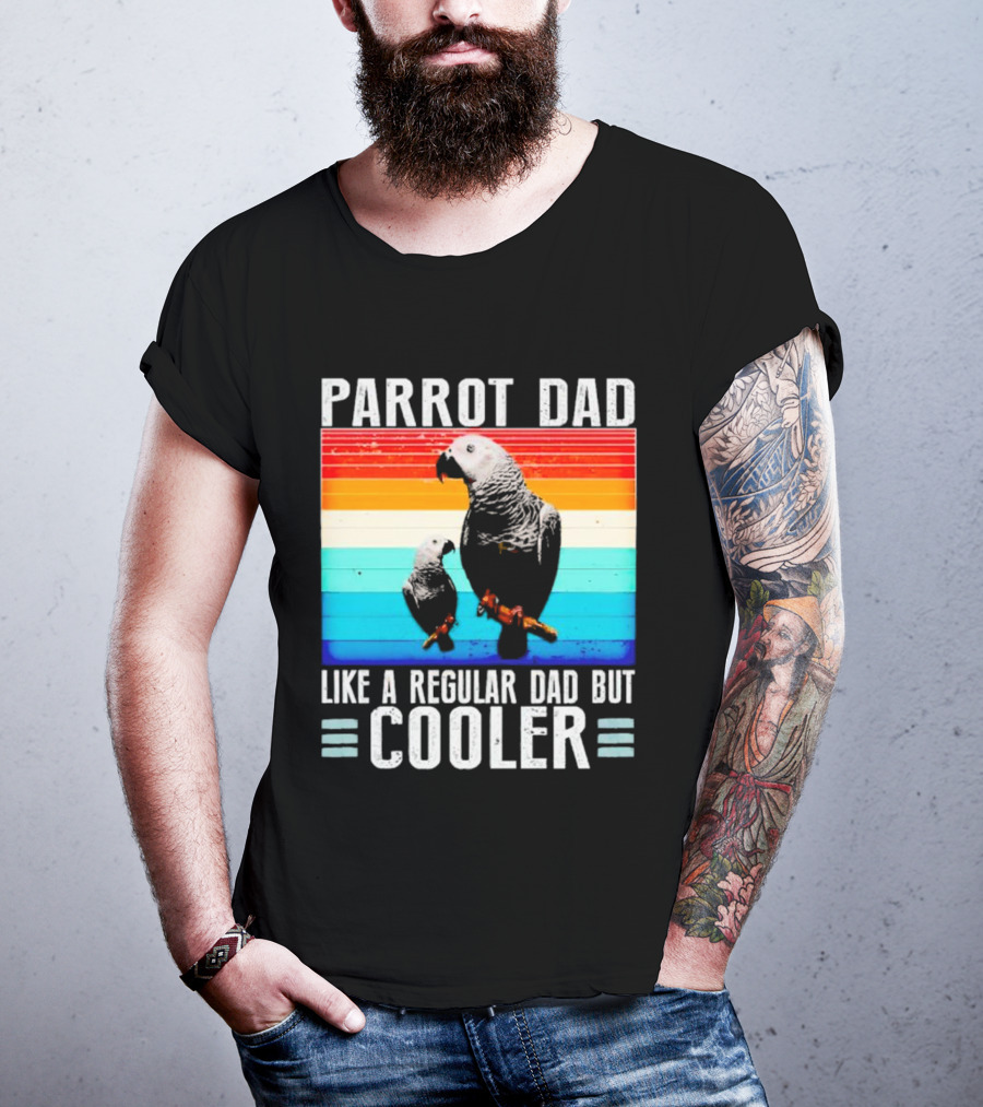 Parrot Dad Like A Regular Dad But Cooler Retro Stripes T-Shirt