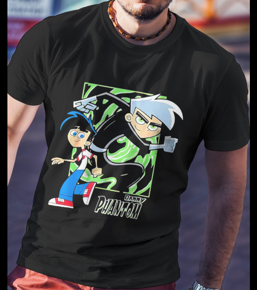 Danny Phantom Cartoon Artwork With Ghostly Green Swirl T-Shirt