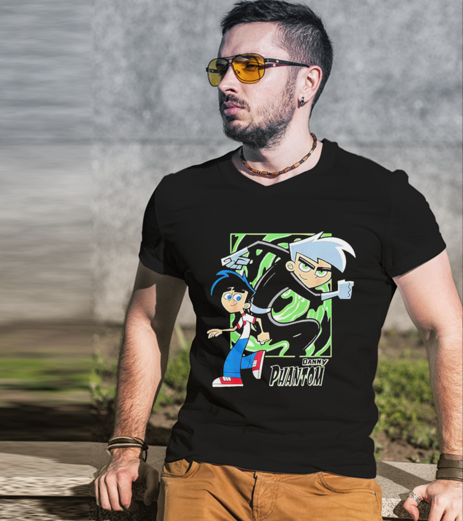 Danny Phantom Cartoon Artwork With Ghostly Green Swirl T-Shirt