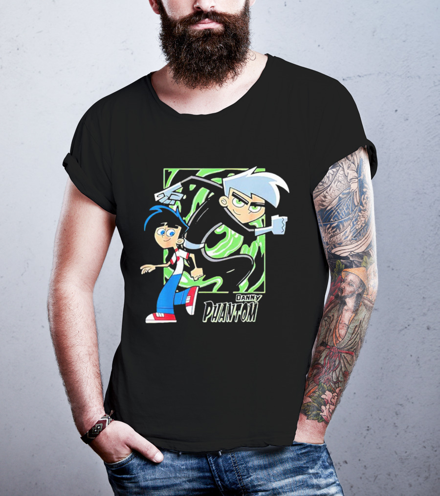 Danny Phantom Cartoon Artwork With Ghostly Green Swirl T-Shirt