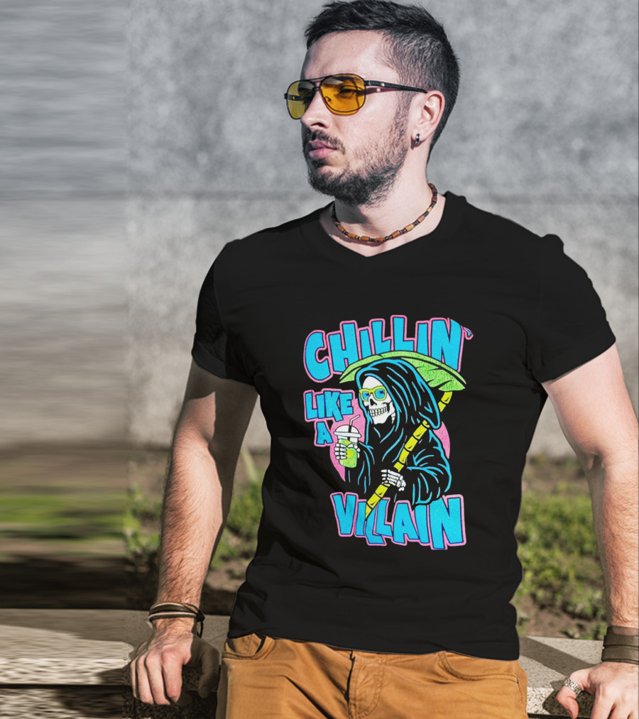 Chillin' Like A Villain Skeleton With Umbrella And Drink T-Shirt