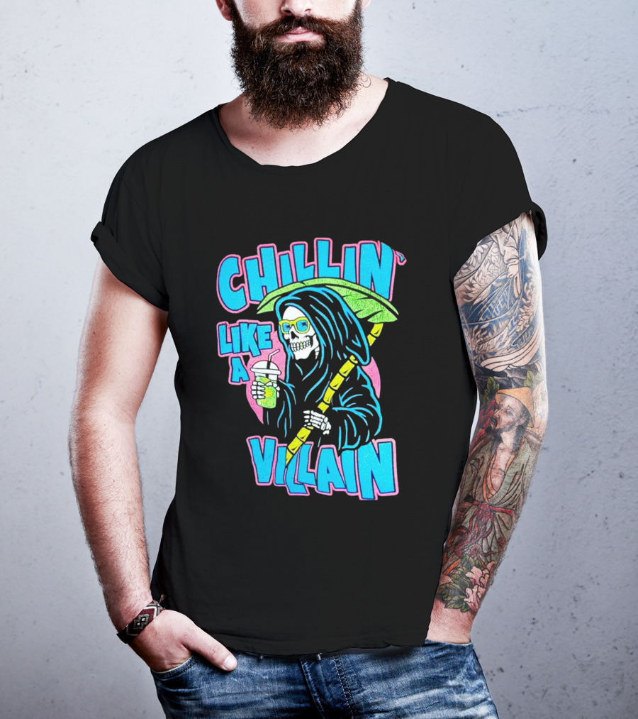 Chillin' Like A Villain Skeleton With Umbrella And Drink T-Shirt