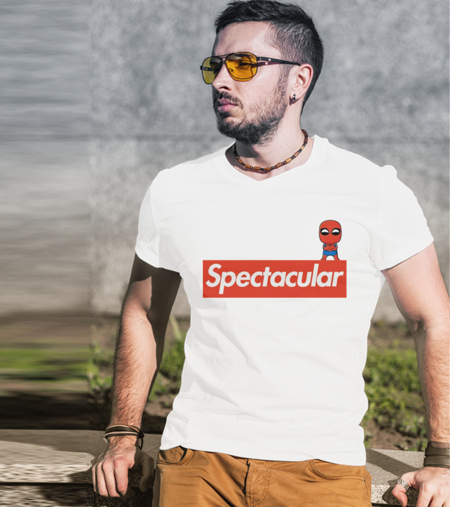 Spectacular Spider-Man Comic Look With Iconic Red Block T-Shirt