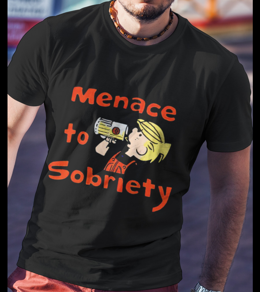 Menace To Sobriety Cartoon Character Drinking Beer T-Shirt