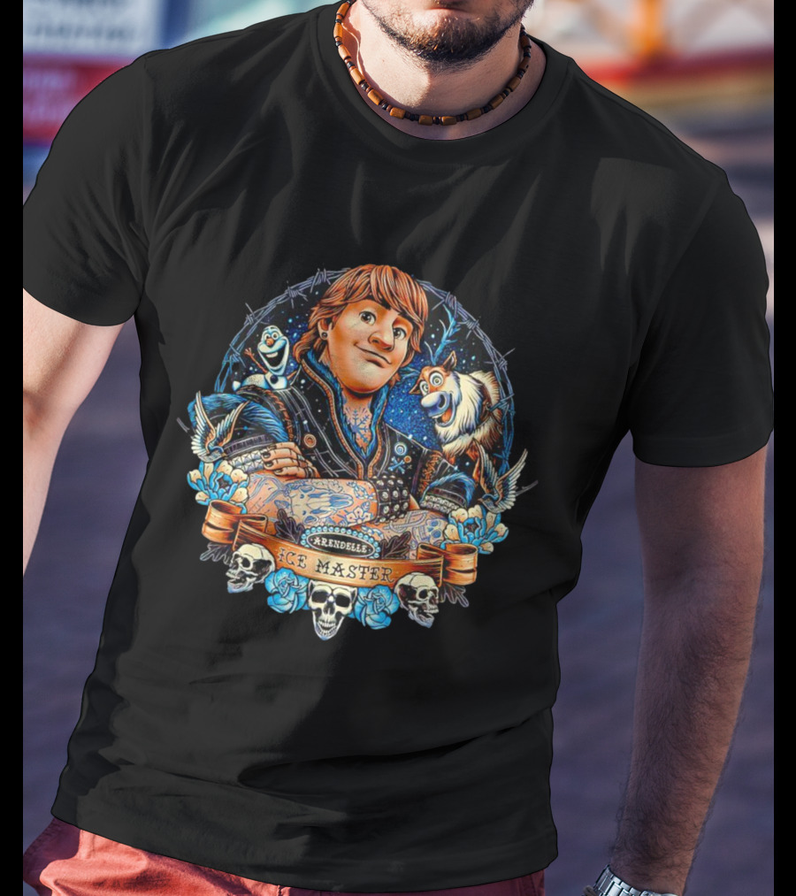 Arendelle Ice Master With Olaf And Sven Skulls And Roses Tattoo T-Shirt