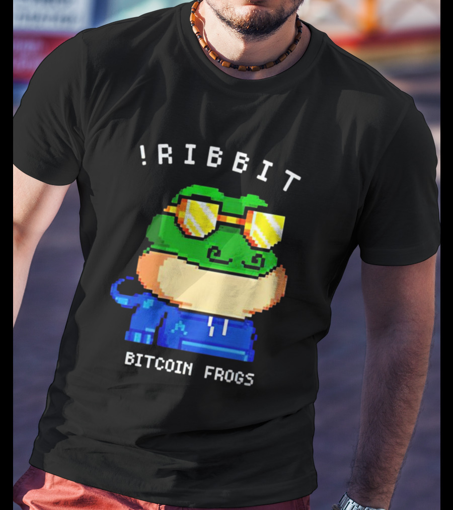 Ribbit Bitcoin Frogs Pixel Art Frog With Sunglasses T-Shirt